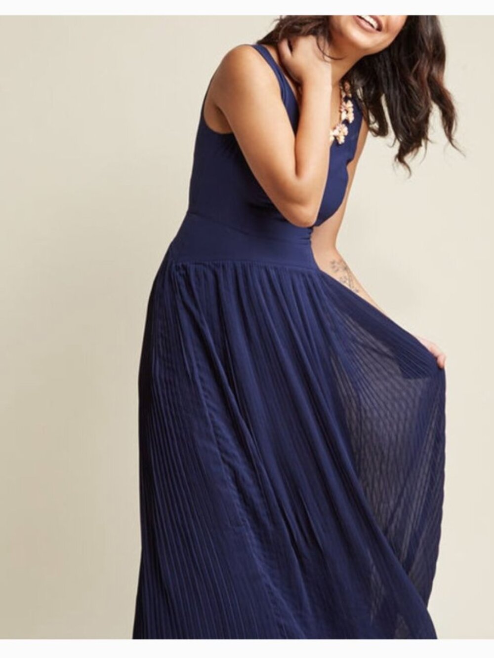 Modcloth Lace & mesh V neck sleeveless Pleated Chiffon maxi Dress sz 1X